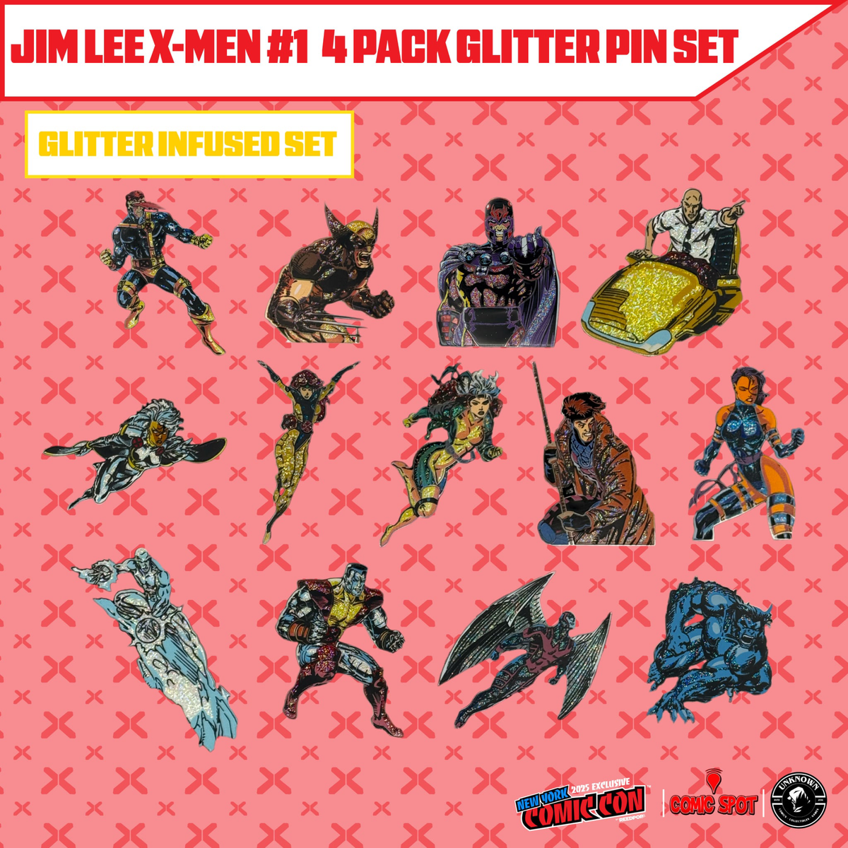 Jim Lee X-Men #1 4 Pack Exclusive Enamel GLITTER ✨ NYCC EXCLUSIVE Pin Set Only 250 Made