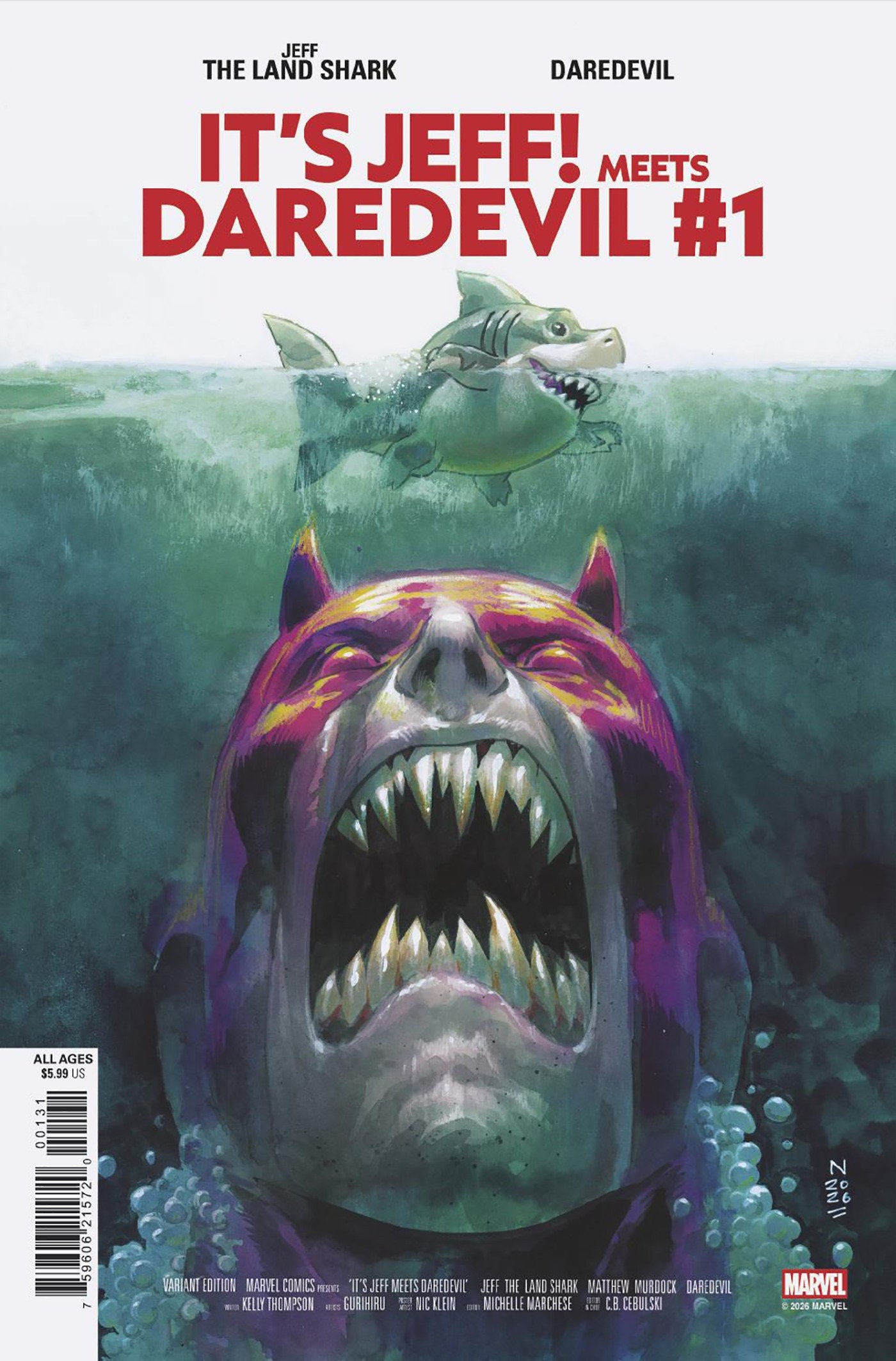 It's Jeff Meets Daredevil #1 Nic Klein Jaws Homage (PRESALE 02/18/26)