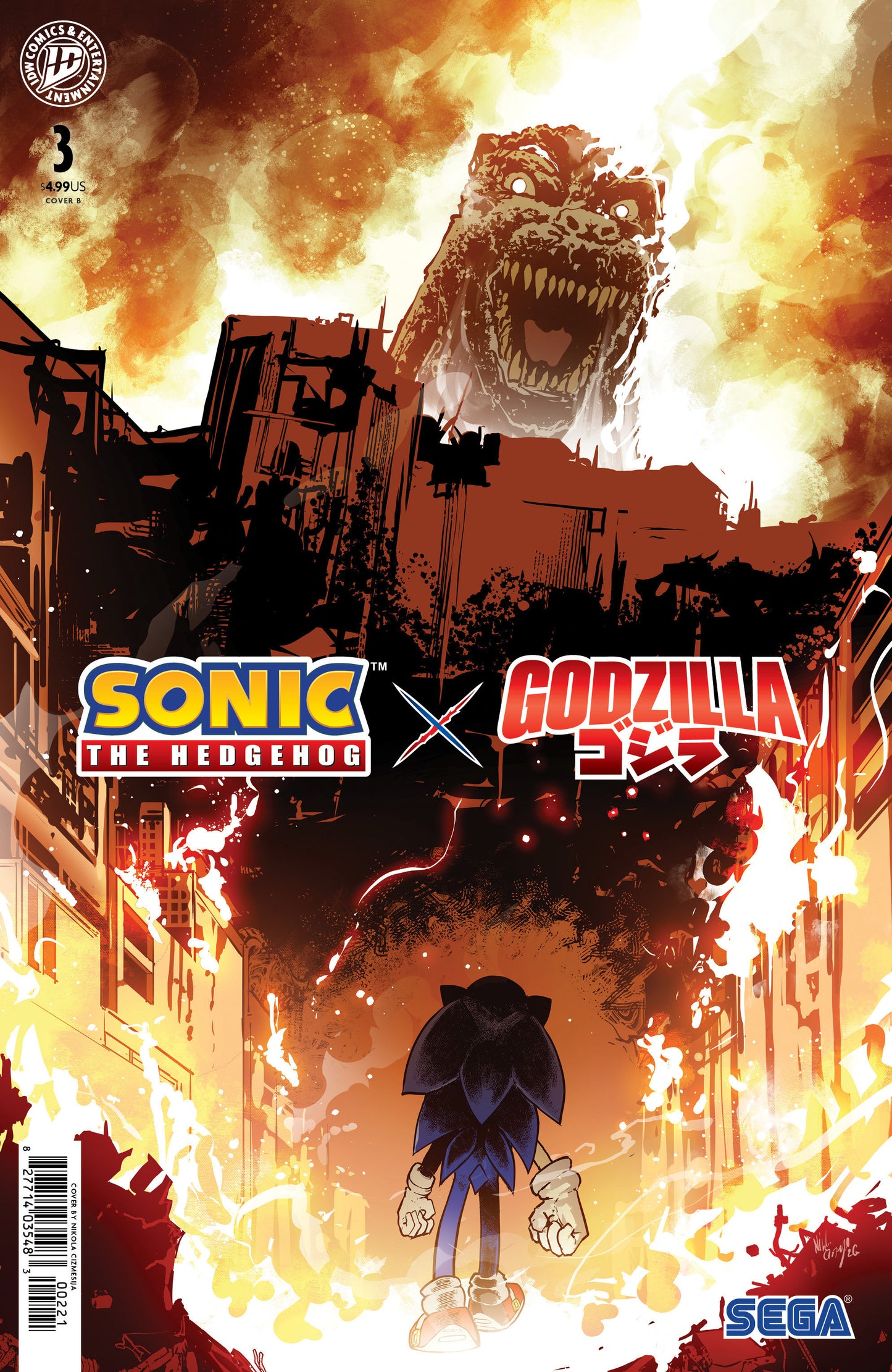 Sonic The Hedgehog X Godzilla #3 Variant B Nikola Cizmesija
