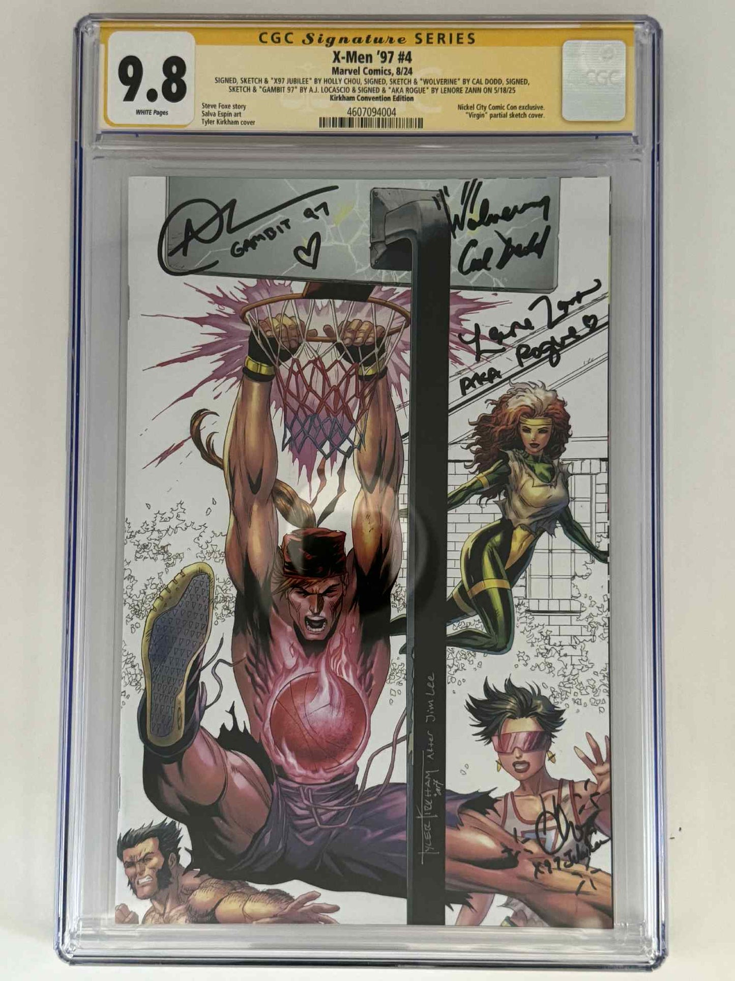 [Signed by Holly Chou | Cal Dodd | AJ LoCascio | Lenore Zann] X-Men '97 #4 CGC 9.8 Yellow Label Tyler Kirkham Exclusive Virgin Color Splash Var