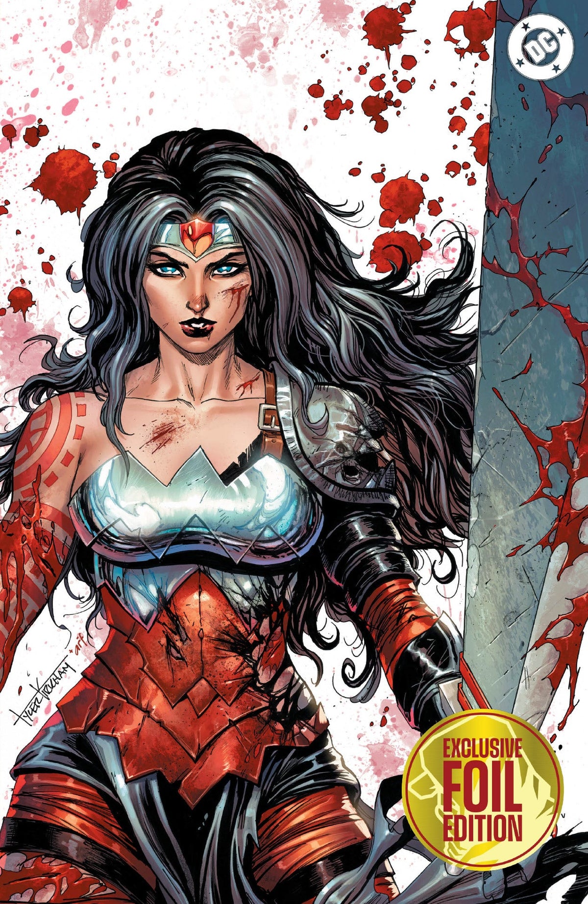 [FOIL] ABSOLUTE WONDER WOMAN #23 TYLER KIRKHAM BATTLE DAMAGED EXCLUSIVE VIRGIN VAR