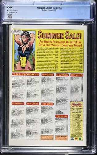 Amazing Spider-Man #365 John Romita Sr. CGC 9.8 1st Spider-Man 2099