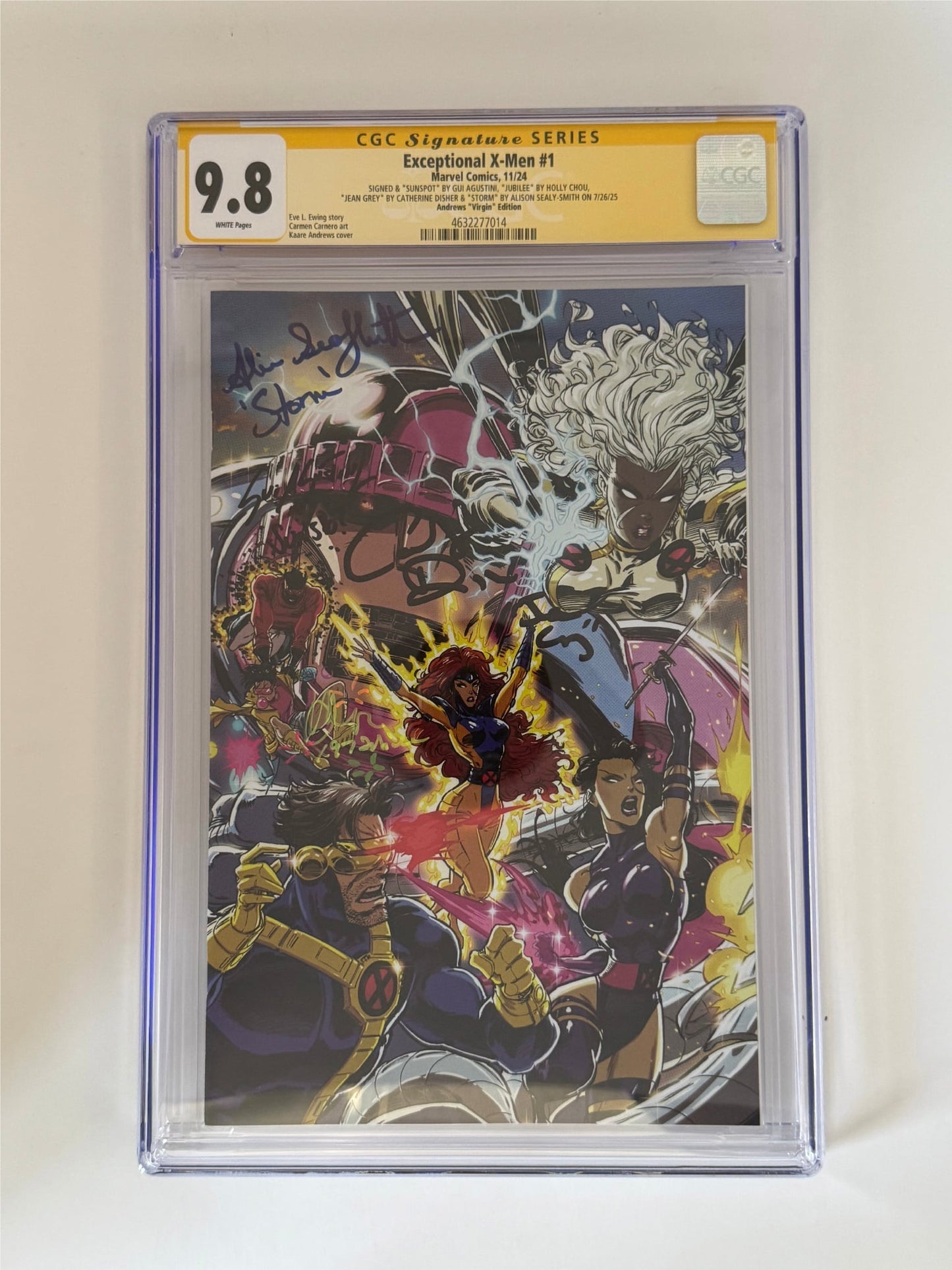 [Signed by Catherine Disher | Gui Agustini | Holly Chou | Alison Sealy-Smith] Exceptional X-Men #1 CGC 9.8 Yellow Label Kaare Andrews Exclusive Virgin Var